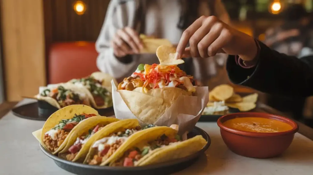 Chipotle queso served with tacos, burrito bowls, and chips.
