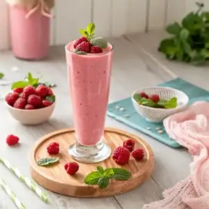 Vibrant pink punch smoothie in a glass with garnish.