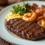 Delicious carnivore diet recipes featuring ribeye steak, shrimp, eggs, and bacon.