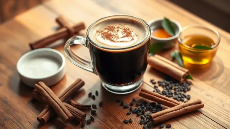 Coffee Loophole Recipe ingredients including cinnamon, MCT oil, and brewed coffee.