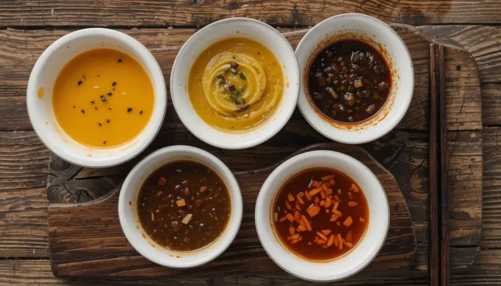 Yum yum sauce, mustard sauce, and teriyaki sauce for hibachi