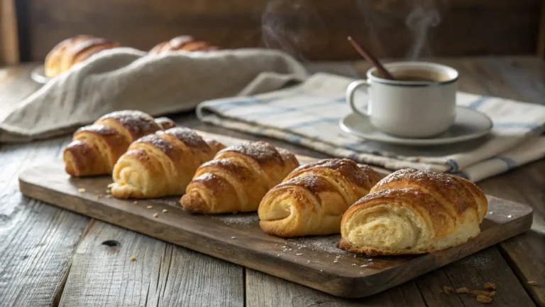 Freshly baked Swiss gipfeli on a wooden table